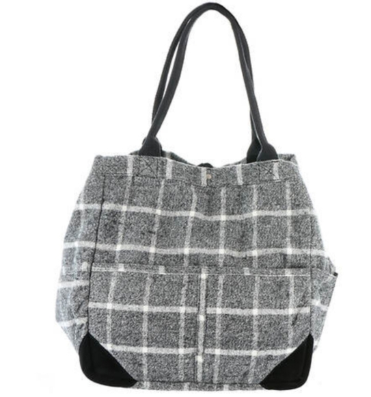 Free People Handbags - Free People Gray Plaid Tote Bag
